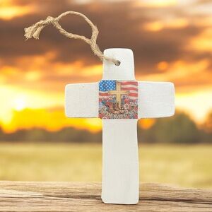 Handmade Patriotic Wooden Cross Ornament